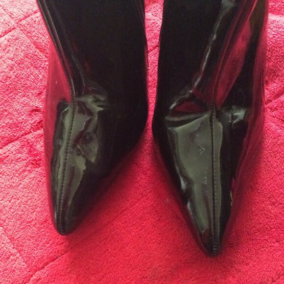 Olivia Ferguson Black Patent Leather Stiletto Heeled Above Ankle Boots Size 10 N - Picture 3 of 8